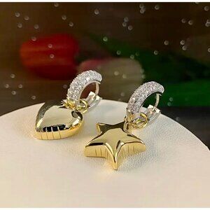 18K Gold Plated Heart Star Hoop Earrings